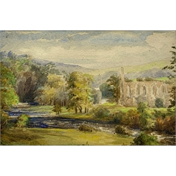 English School (19th/20th century): 'Bolton Abbey' & a Cottage scene, two watercolours unsigned 11cm x 17cm & 19cm x 29cm (2)