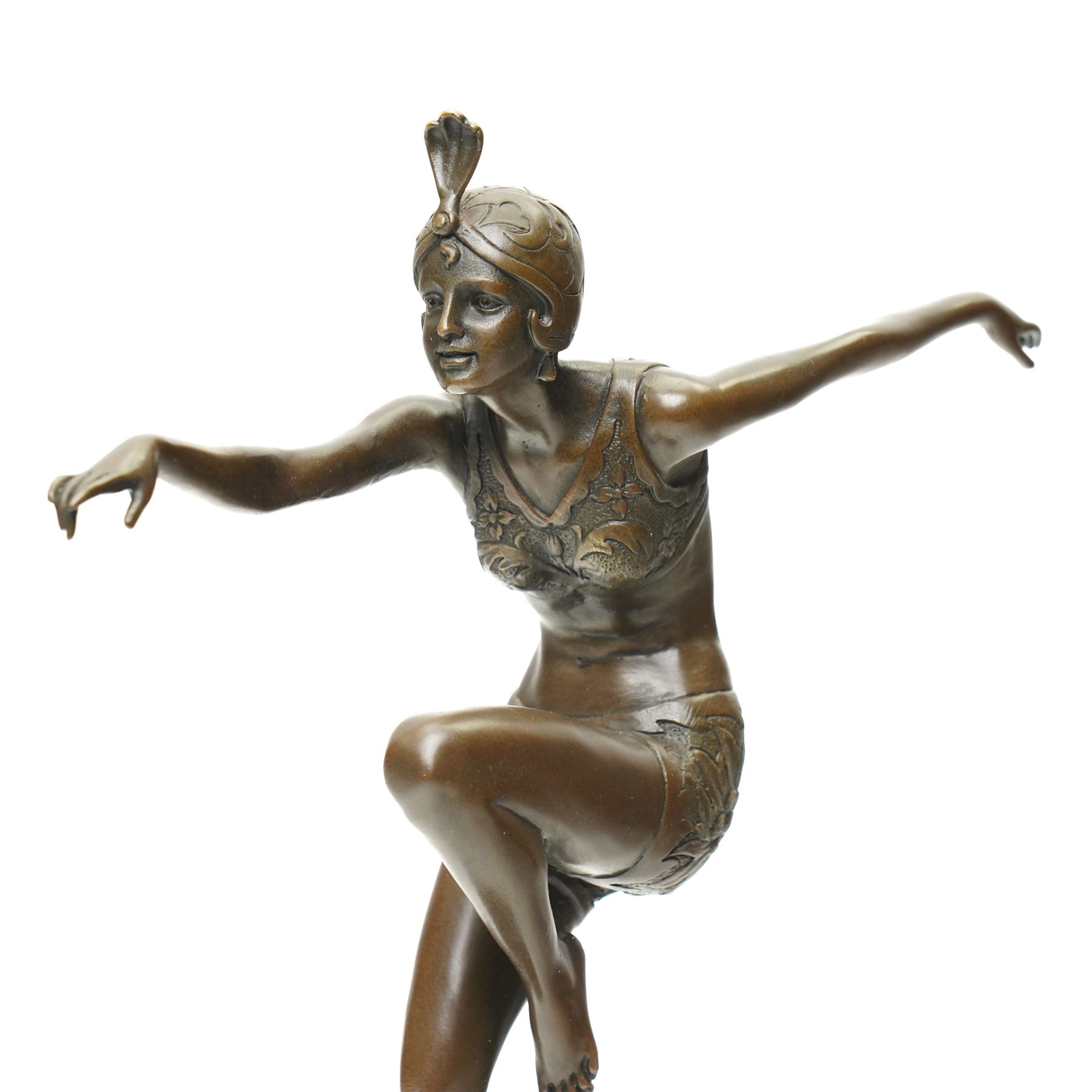 After Ferdinand Preiss (German 1882-1943): 'Con Brio', bronze figure bearing signature and with foundry mark, on black veined marble base, H38cm