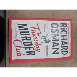 Eight first edition books, comprising signed Bob Mortimer 'And Away' autobiography, signed Richard Coles 'Murder Before Evensong' and six Richard Osman books, including 'The Thursday Murder Club' and 'The Last Devil To Die', with two Richard Osman signed bookplates