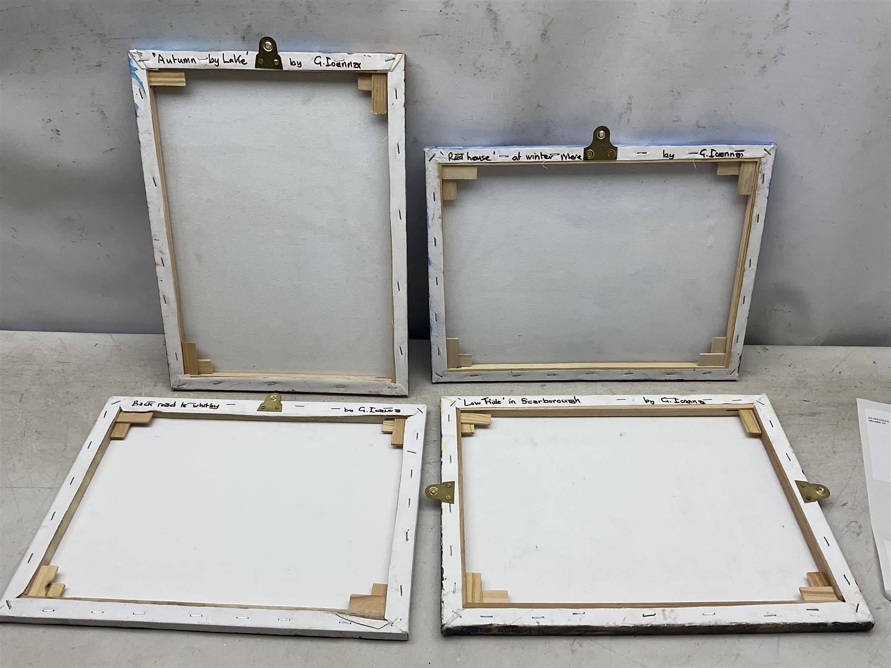 Giuseppe Ioanna (British 1956-): 'Low Tide in Scarborough' 'Red House' 'Autumn' and 'Back Road to Whitby', four acrylics on canvas signed and dated 2019 to 2016, respectively, titled verso 30cm x 40cm (4) (unframed)