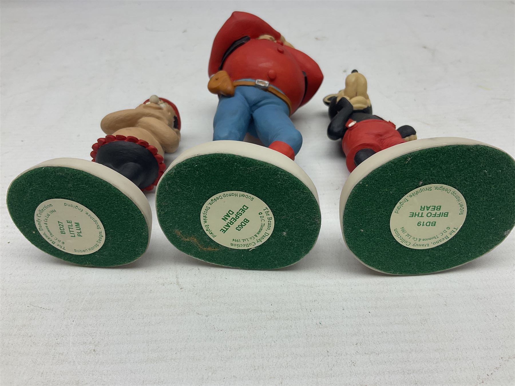 Fourteen Robert Harrop figures from the Beano Dandy collection, comprising Minnie the Minx BD04, Danny BD10, Biffo the Bear BD19, Spotty BD16, Smiffy BD09, Oops! BDS01, Little Plum BD27, Wilfrid BD15, Danny BD10, Winston BD17, 'Erbert BD14, Gnasher BD02, Beryl the Peril BD05 and Desperate Dan BD03, all with boxes