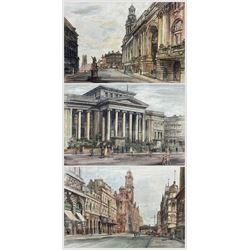 Allan Peel Tankard (British 1897-1964): London Street Scenes, set of three ink and watercolours signed and dated 1953, in matching frames, max 37cm x 55cm (3)