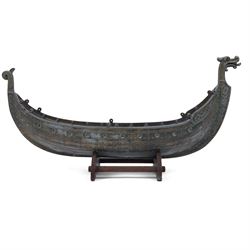 Danish viking ship, in the manor of Edward Aagaard, upon a wooden stand, marked Denmark to the bow of the ship, L41cm 