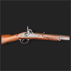 Enfield .577 action rifle, the 91.5cm rifled barrel with three barrel bands and ramrod under, full walnut stock, action marked 'Enfield' with Victoria cypher, overall L131cm