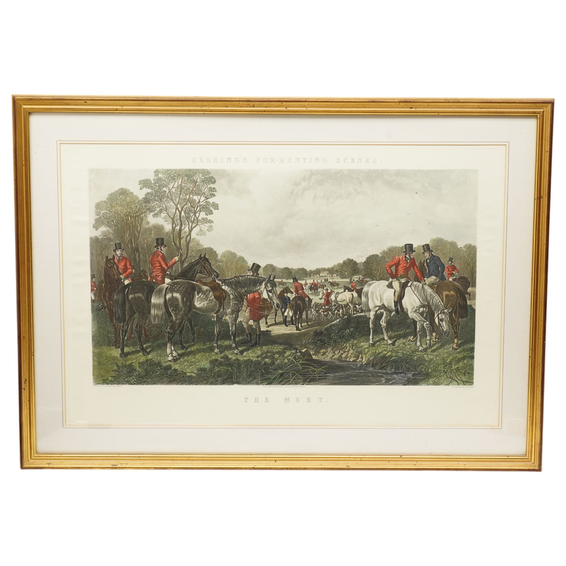After John Frederick Herring Sr (British 1795-1865): 'Herring's Fox-Hunting scenes', set of four large engravings and aquatints with hand-colouring 57cm x 88cm (4)