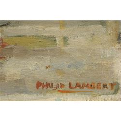 Philip Lambert (British 1918-2014): Moored Fishing Boats, oil on canvas signed 51cm x 61cm (unframed)