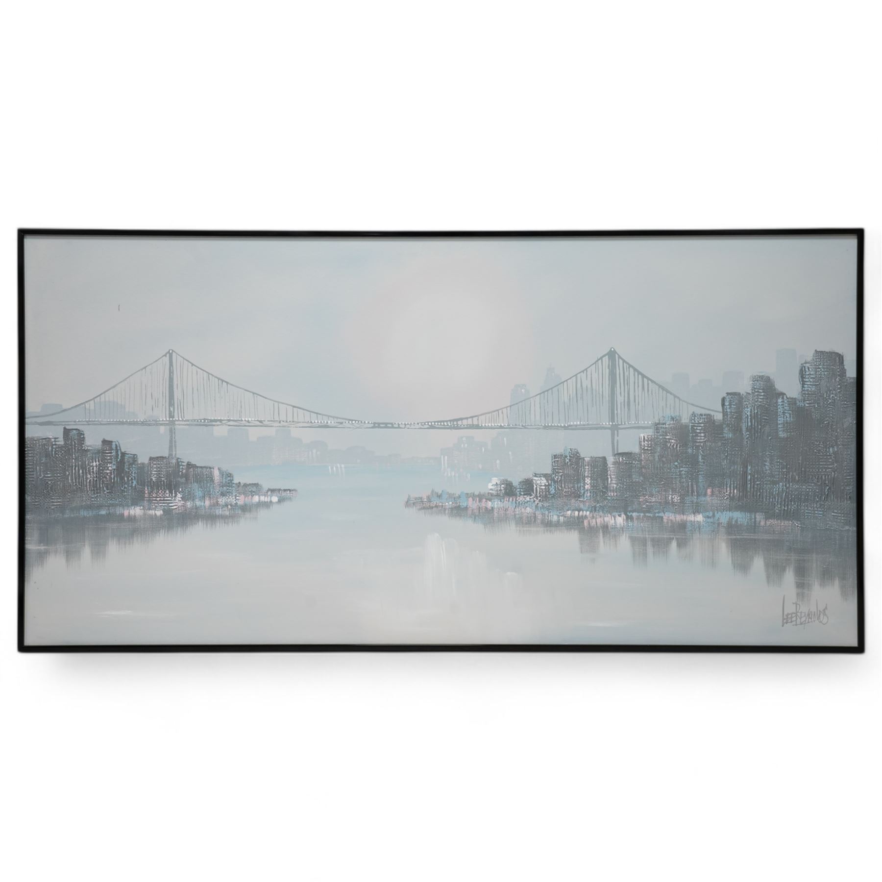 Lee Reynolds (American 1936-2018): Cityscape - Staten Island New York, oil on canvas signed 75cm x 150cm