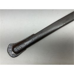 19th century French 1822 Pattern Light Cavalry trooper's sword with 88.5cm slightly curving fullered blade, brass three-bar hilt and wire-bound leather grip; in polished steel scabbard with two suspension rings L110.5cm overall