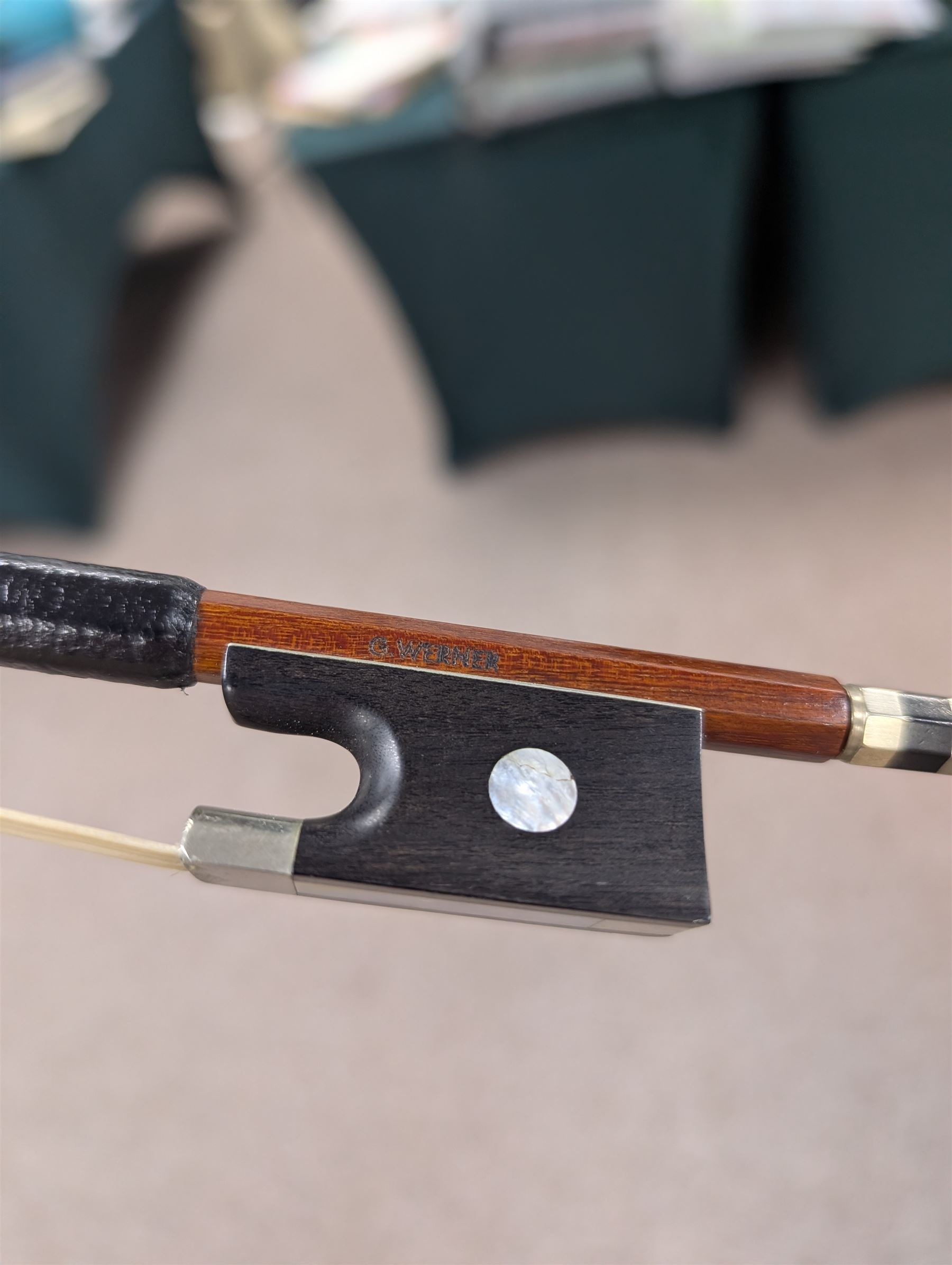 20th century violin, bearing label for Antonius and Hieronymus Amati, with bow stamped G. Werner, contained within fitted case