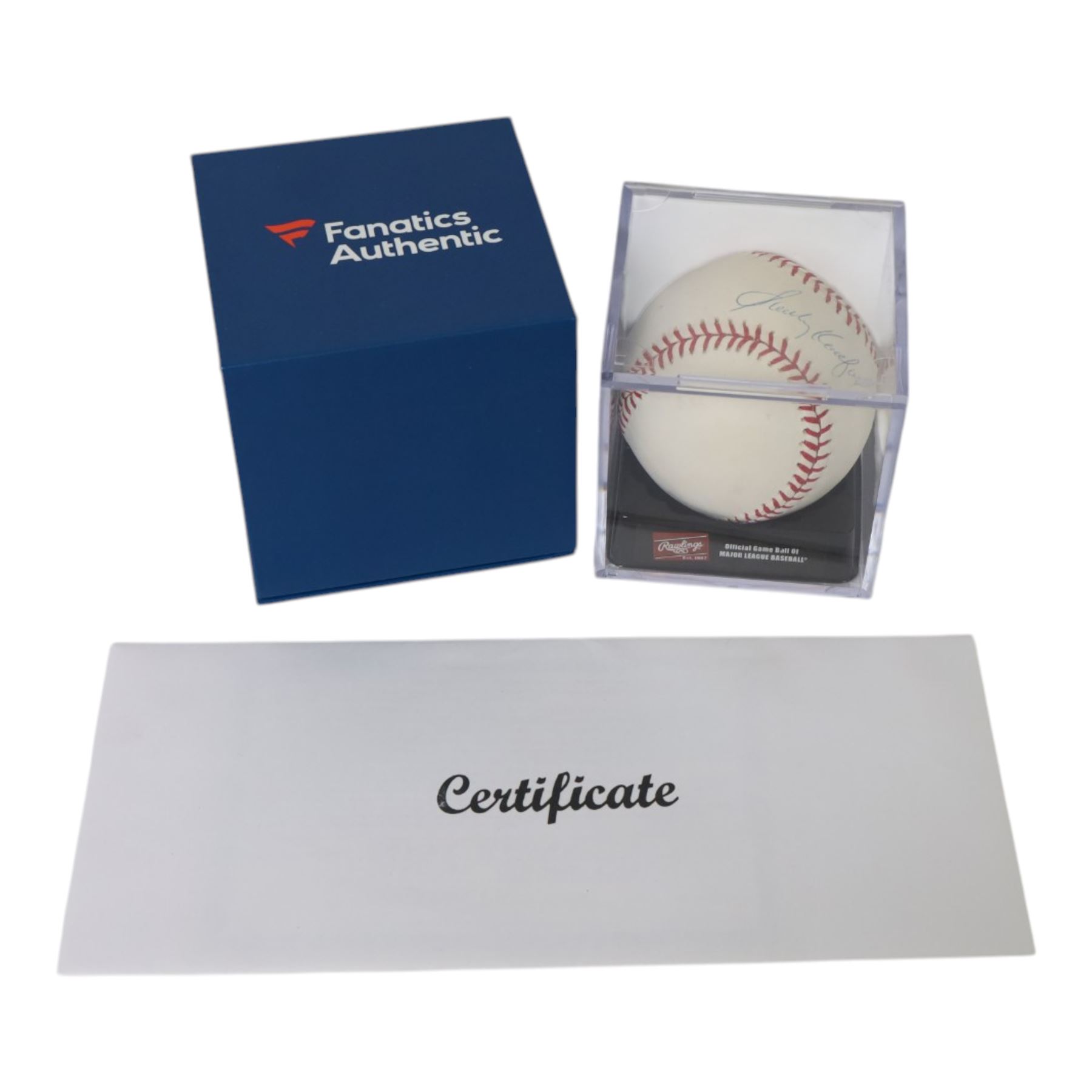 Signed Sandy Koufax Rawlings baseball, contained within an acrylic display box, with certificate of authenticity