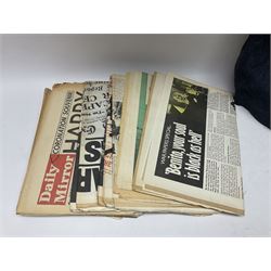 British RAF uniform, including jacket and trousers, modern RAF uniform buttons and a collection of reproduction wartime newspapers