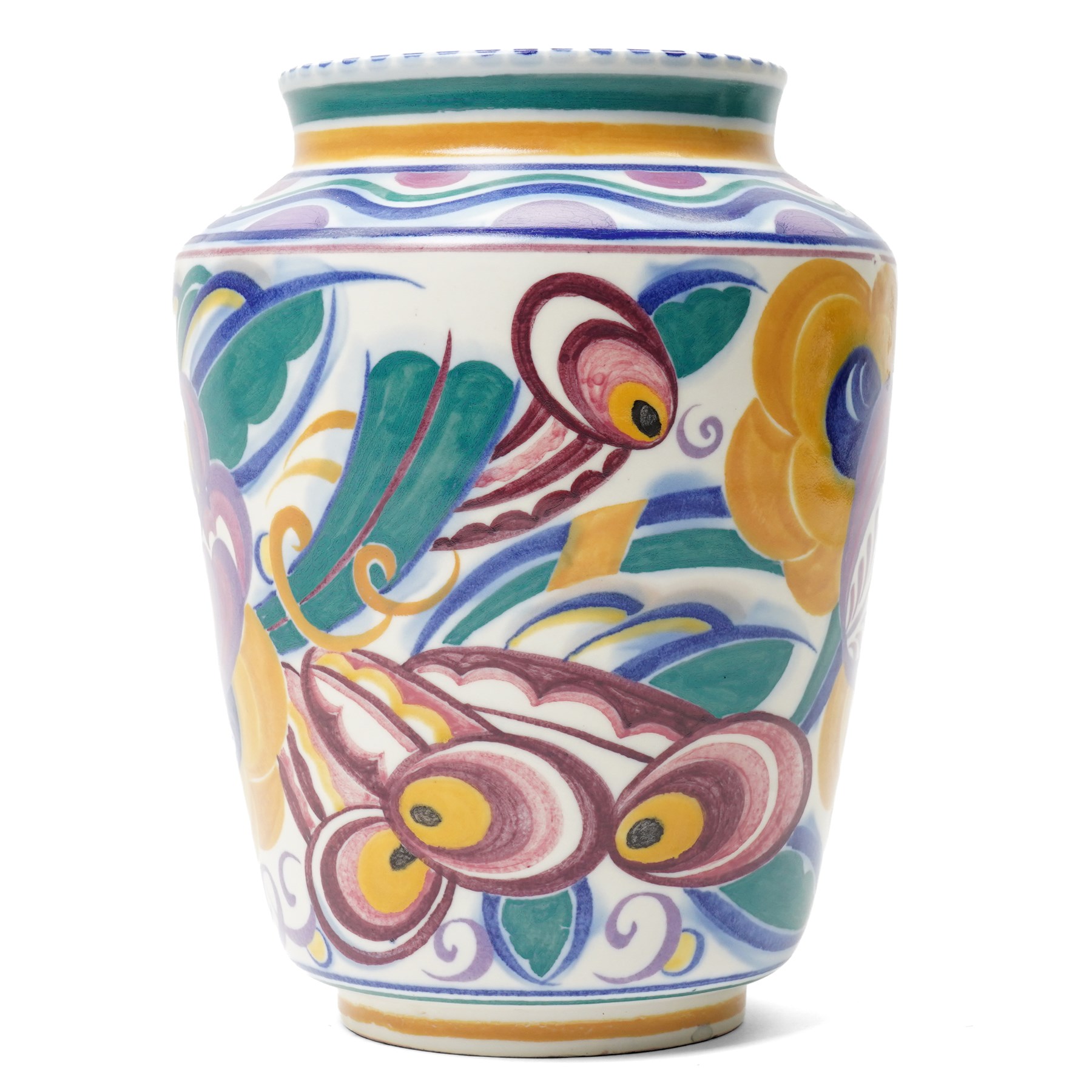 Carter Stabler & Adams Poole Pottery vase, by Ann Hatchard in pattern BX 'Bug Eye', designed by Truda Carter, shape 970, H24.5cm 