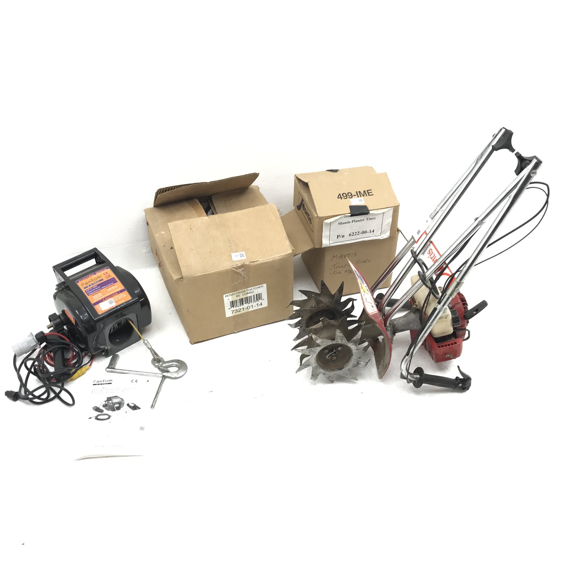 Mantis tiller with quantity of ancillaries and a Fantom electric winch 