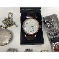 Three Sekonda wristwatches, together with other wristwatches, enamel badges and collectable badges