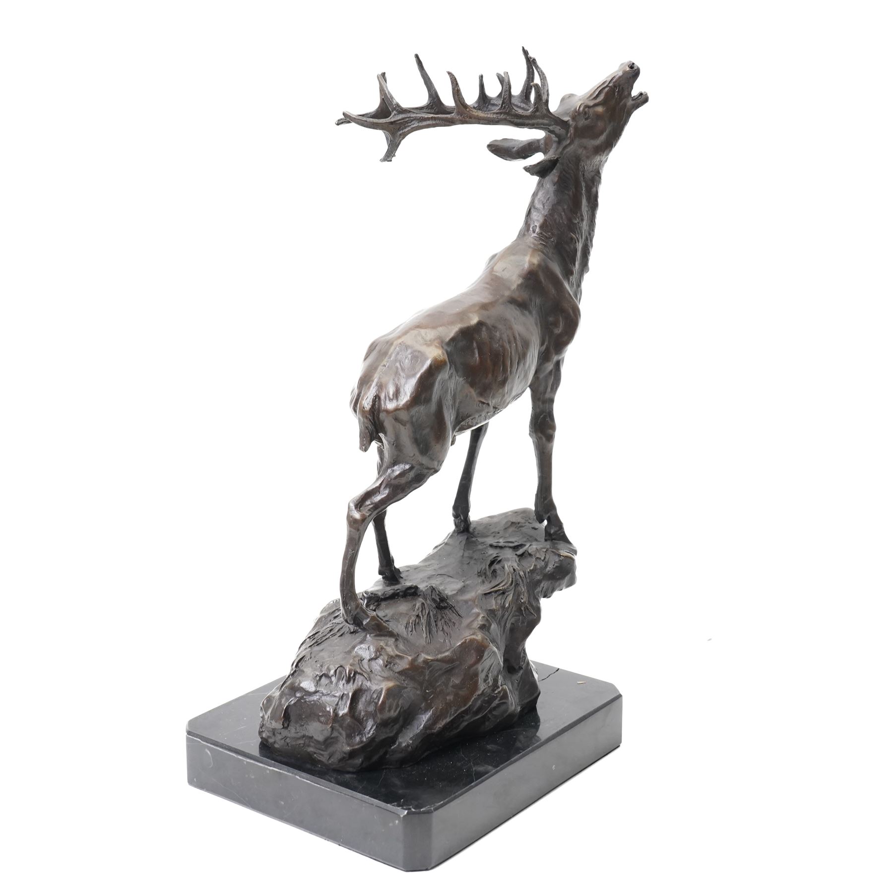 After Pierre-Jules Mêne - bronze figure of a calling stag, upon marble base, overall H35cm