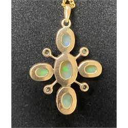 Early 20th century 9ct gold opal and rose cut diamond cross pendant, on later 21ct gold chain necklace