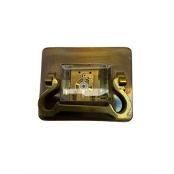 An early 20th century French timepiece carriage clock in a Corniche case with a white enamel dial , Roman numerals, decorative steel hands and minute markers, four bevelled glass panels and a rectangular panel to the top, with a replacement jewelled lever platform escapement with timing screws.