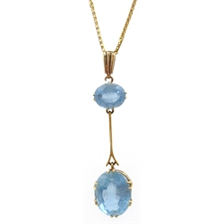  9ct gold (tested) blue topaz pendant on 14ct gold necklace, stamped 585   