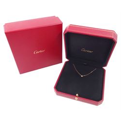Cartier d'Amour 18ct rose gold pink sapphire pendant necklace, bezel set with a single round cut sapphire of approx 0.15 carat, boxed with certificate