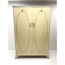 French style cream painted double wardrobe, two doors enclosing  single shelf and hanging rails, cabriole feet 
