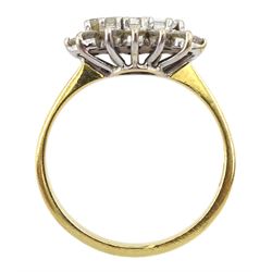 18ct gold baguette and round brilliant cut diamond cluster ring, hallmarked