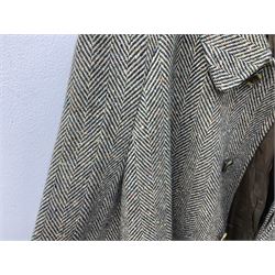 Men's Aquascutum lambs wool herringbone tweed coat with silk lining, 46 Reg, together with a further Men's Aquascutum grey wool duffle coat, with cheque lining and horn buttons, 46