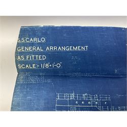Blue print for the Ellerman's Wilson Line Ltd steam ship 'Carlo', entitled General Arrangement As Fitted' scale 1/8