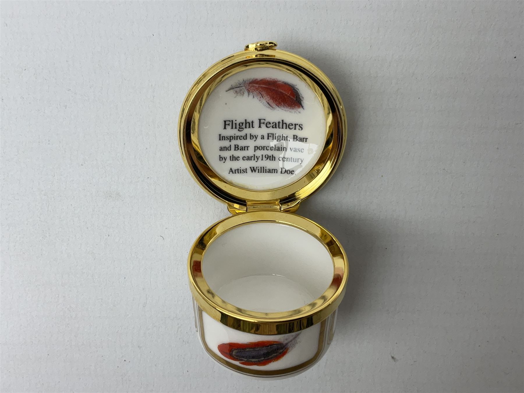 Royal Worcester porcelain pill box from The Connoisseur Collection, Flight Feathers, boxed