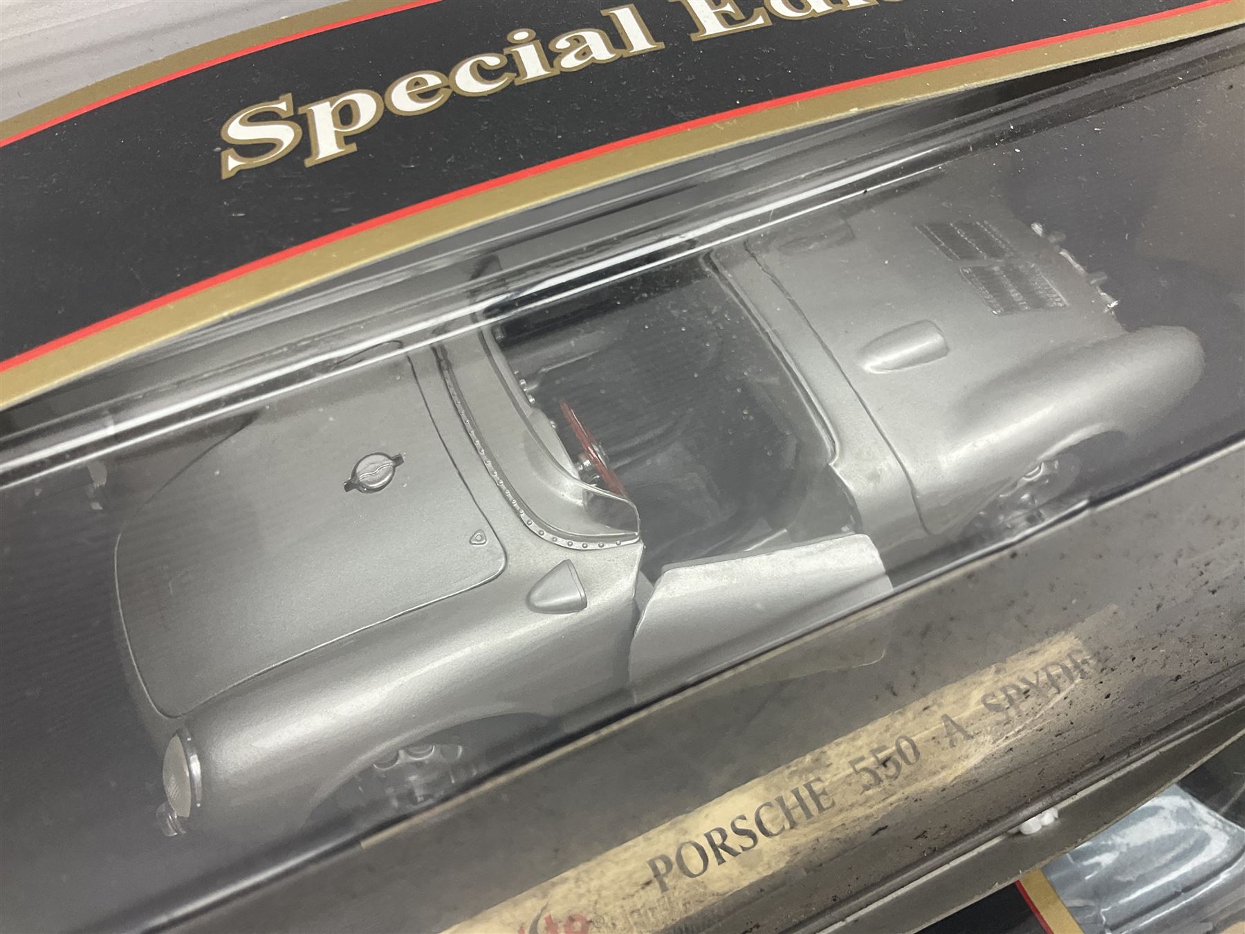 Three Maisto Special Edition 1:18 scale die-cast models - Porsche 550A Spyder, Jaguar 'S' Type and Ferrari 550 Maranello; all boxed; five other unboxed Maisto/Bburago 1:18 scale models; and two Classic Collection lead crystal models of Classic Cars (10)