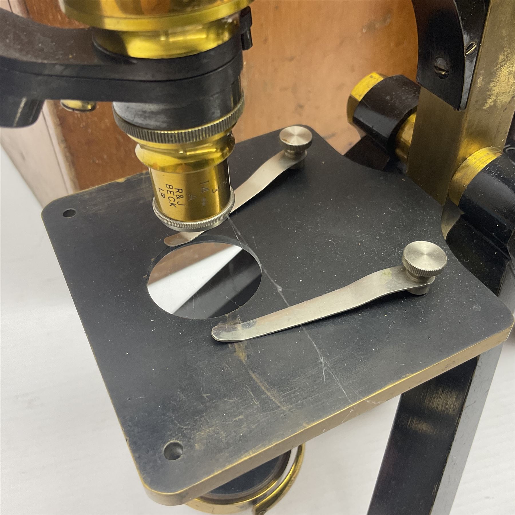 Two R & J Beck microscopes, no 22512 and no 25117, both in original wooden boxes 