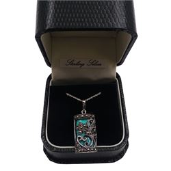 Silver turquoise and marcasite pendant necklace, stamped 925 