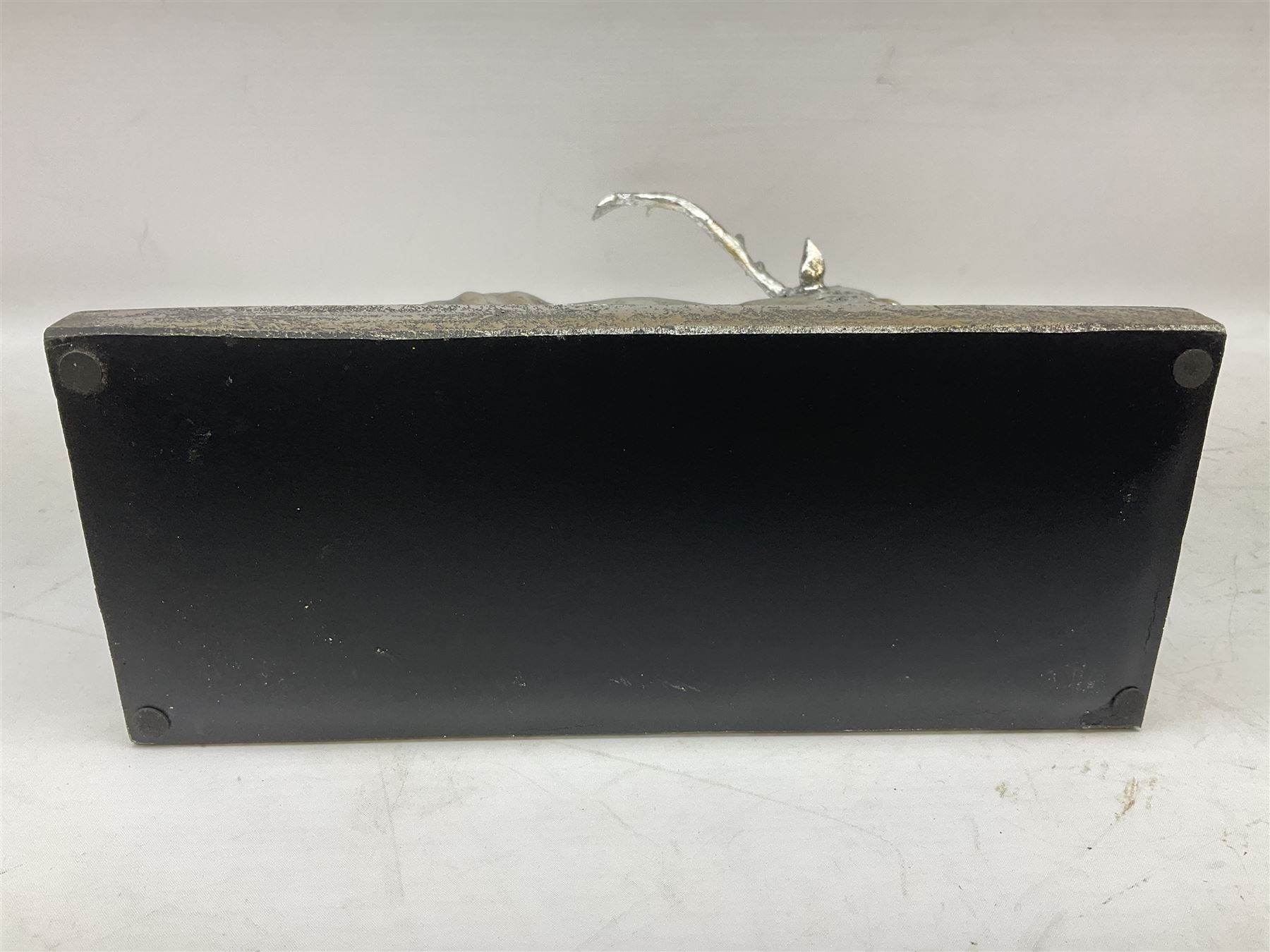 Composite silvered stag, on rectangular base