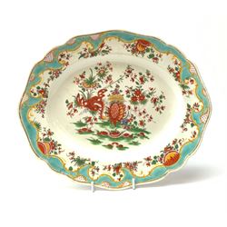 Chamberlain's Worcester shaped oval meat platter decorated in the Jabberwocky pattern, painted in kakiemon style with dragon and stylised flowers, the border conforming, with scrolls, flowers and foliage, printed mark verso, L30cm 