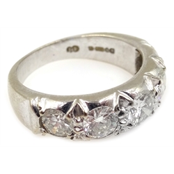  White gold five stone diamond ring stone diamond ring, hallmarked 18ct, central diamond approx 0.4 carat  