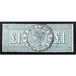  Queen Victoria one pound green stamp, lightly cancelled with a single central postmark  