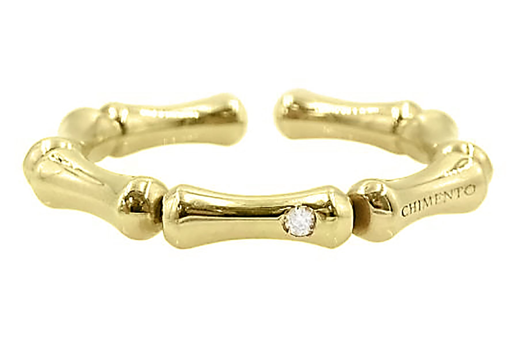 Chimento 18ct gold single stone round brilliant cut diamond bamboo ring, hallmarked