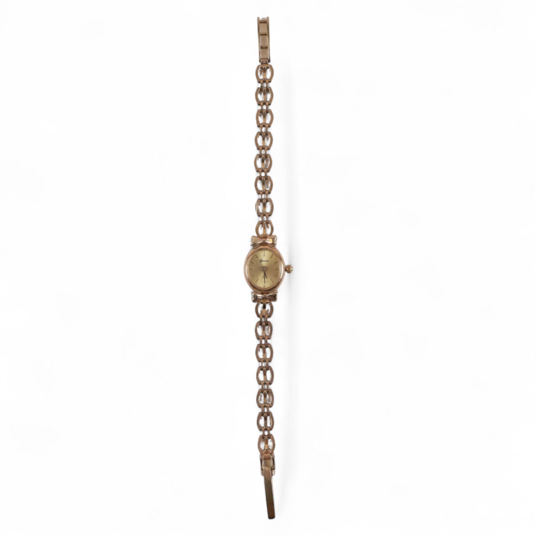 Geneve ladies 9ct gold quartz wristwatch, on integral 9ct gold bracelet, hallmarked
