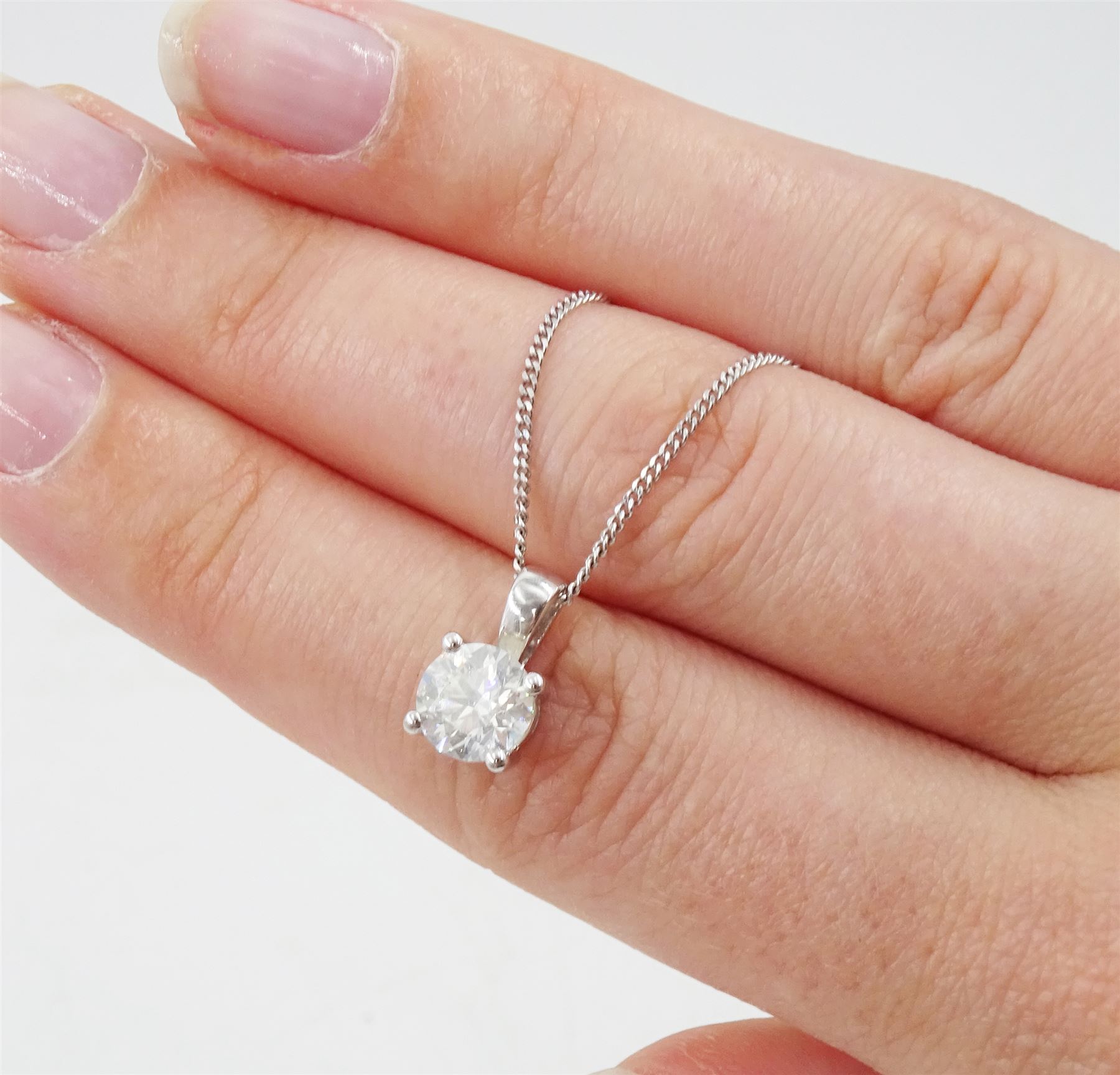 18ct white gold single stone round brilliant cut diamond pendant necklace, diamond approx 1.15 carat