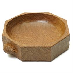 Hedgehogman - oak adzed octagonal bowl, on short foot, with carved hedgehog signature, by ...