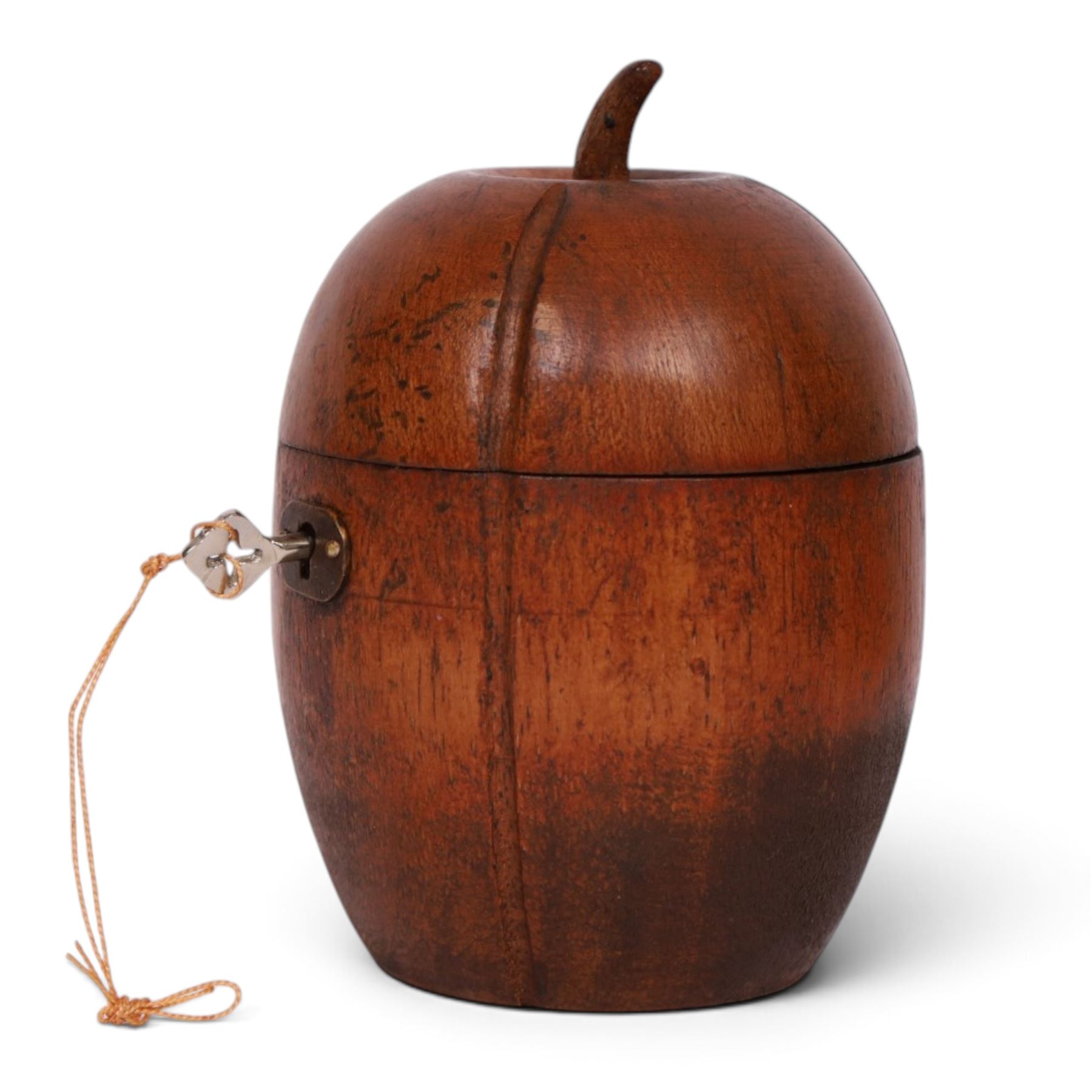 Wooden tea caddy in the form of a melon, in the Georgian style, with key, H15cm