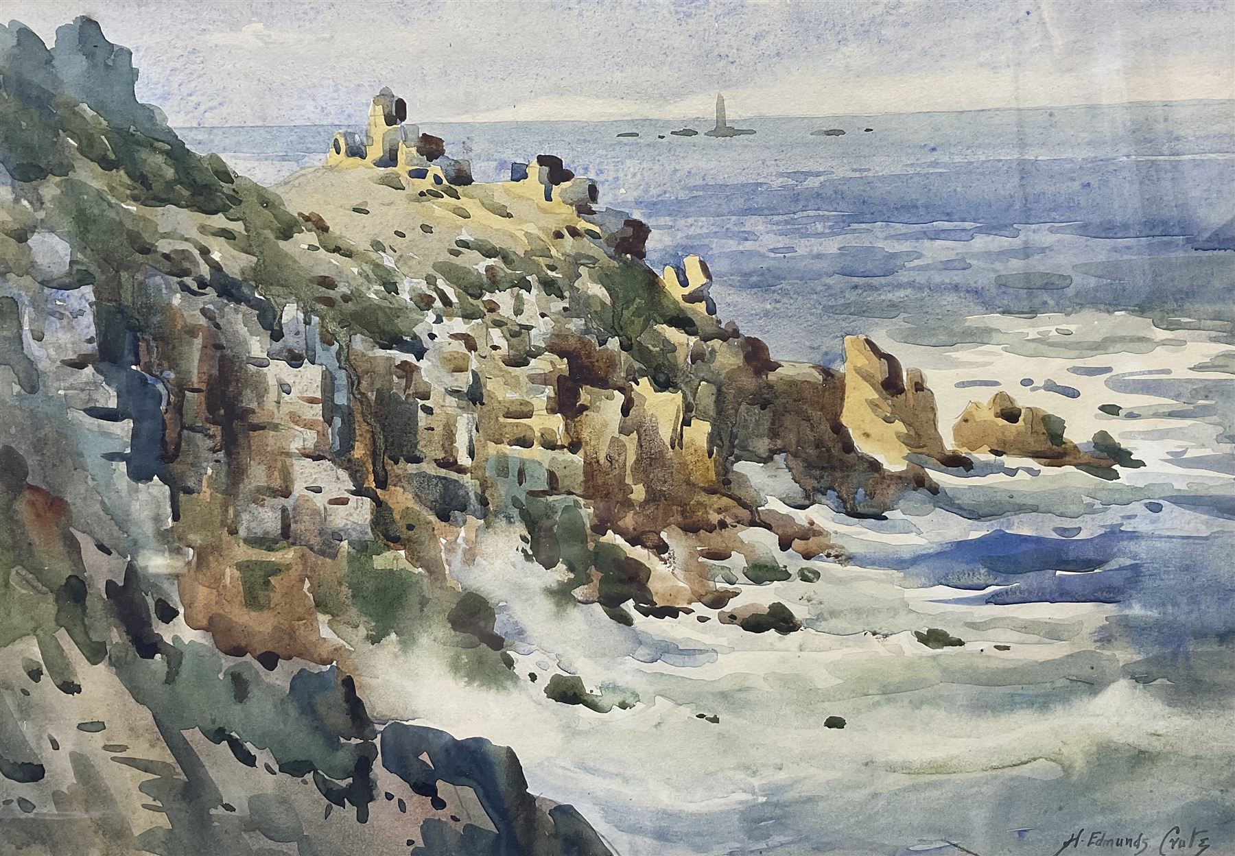 H Edmunds Crute (British 1888-1975): Coastal scene, watercolour signed 25cm x 36cm