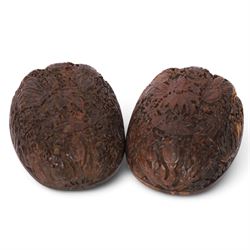 19th century Chinese cared nut/seed box, finely carved to the outside with foliate and animal motifs, L10cm, H8cm 