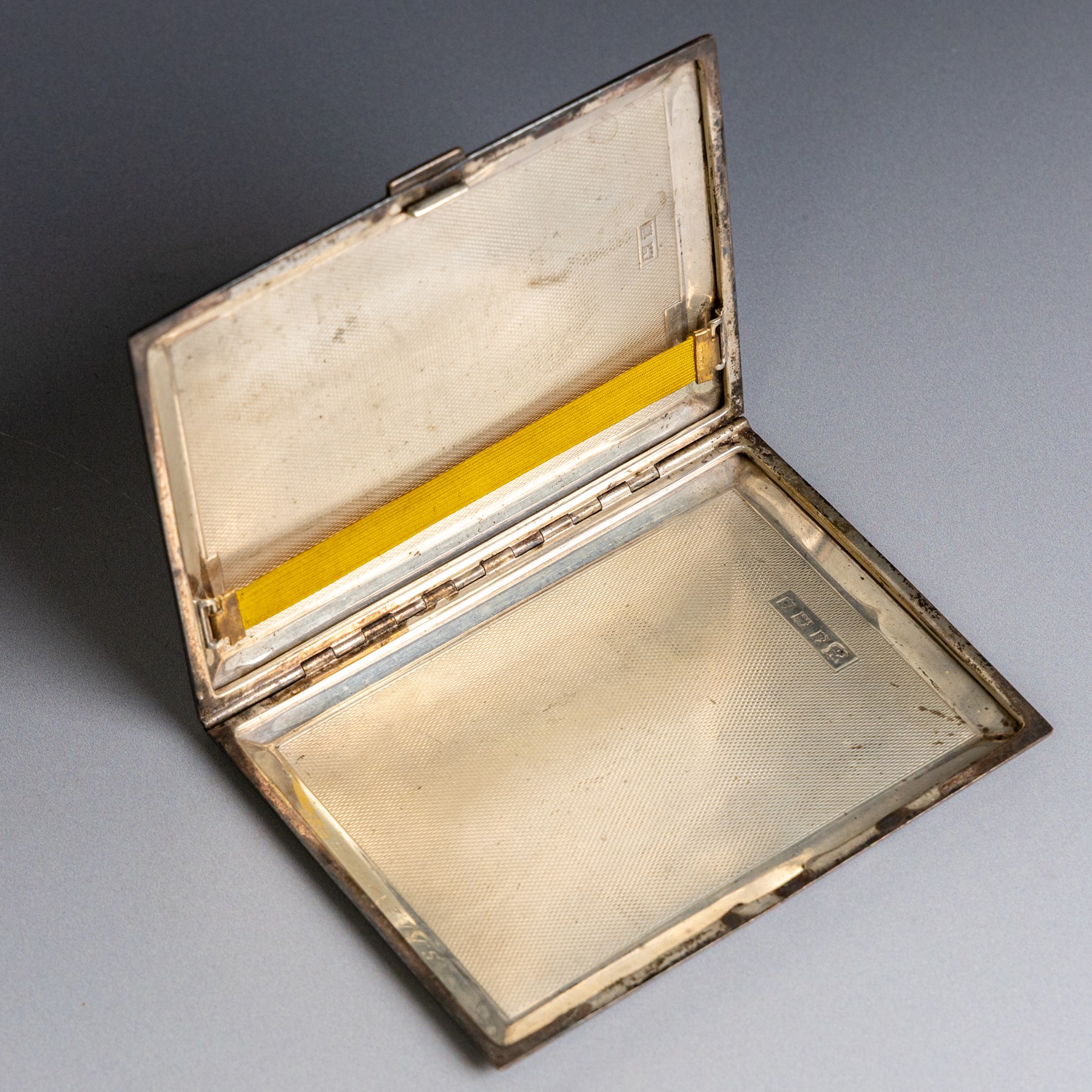 20th century silver cigarette case, with engine turned decoration, hallmarked William Neale & Son Ltd, Birmingham 1979