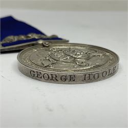Shipwrecked Fishermen and Mariners Royal Benevolent Society silver medal engraved George Hoole 1858; with blue ribbon