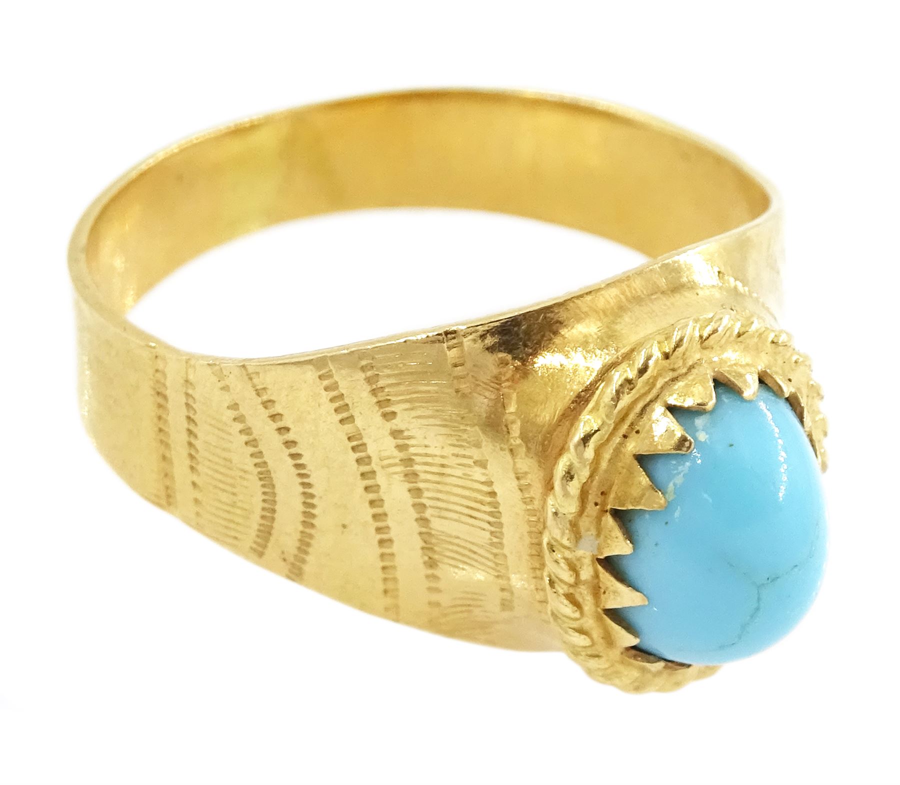 18ct gold single stone turquoise ring, stamped 750