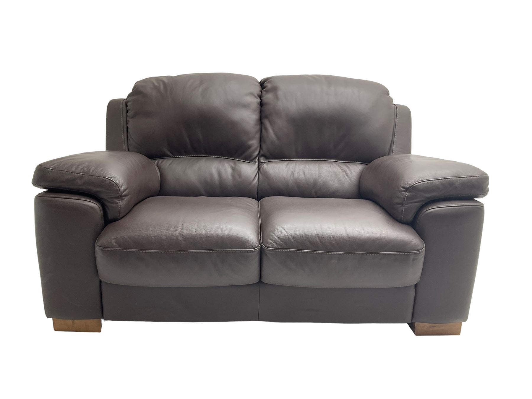 Rogers of York - pair two seat sofas, upholstered in soft brown leather