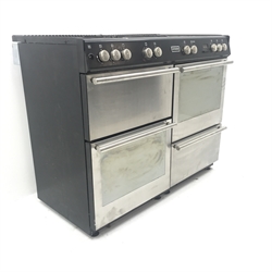 Stoves 050564166 dual fuel Range cooker, seven burner hob,  four cavities (W110cm, H92cm, D65cm) with Stoves 110CH stainless steel chimney hood  (W109cm, H33cm, D50cm)