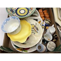 Large quantity of Victorian and later ceramics to include Spode Velamour twin handled vase, Bavaria Schumann Arzberg large circular stand and vase, Beswick Ware,  Spode, blue and white, Hanley and G Meakin, tea wares, figures, West German vase etc in six boxes