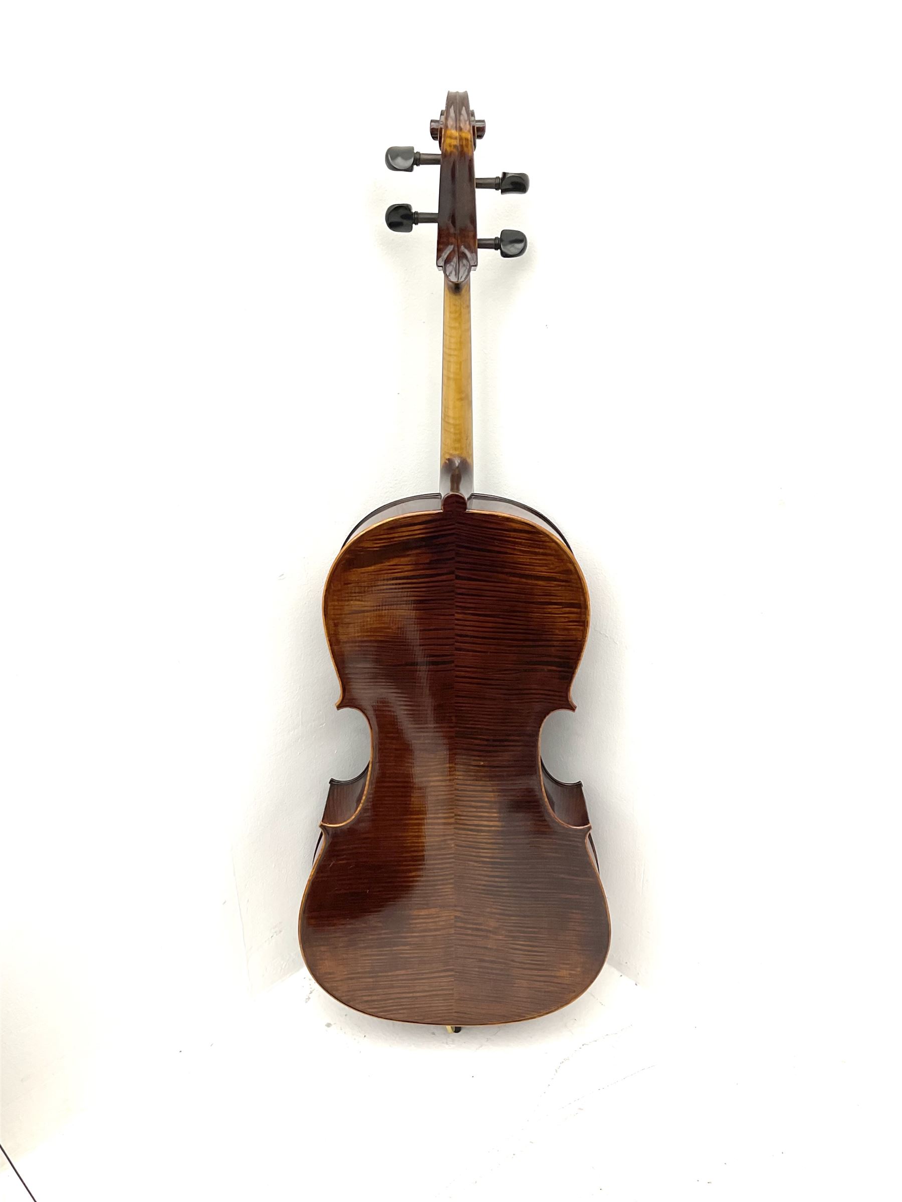Alfred Stingl by Hofner cello, model AS-360 with 75.5cm two-piece maple back and ribs and spruce top, bears label with serial no.JO411-0706, L122cm; in carbon-fibre carrying case with bow