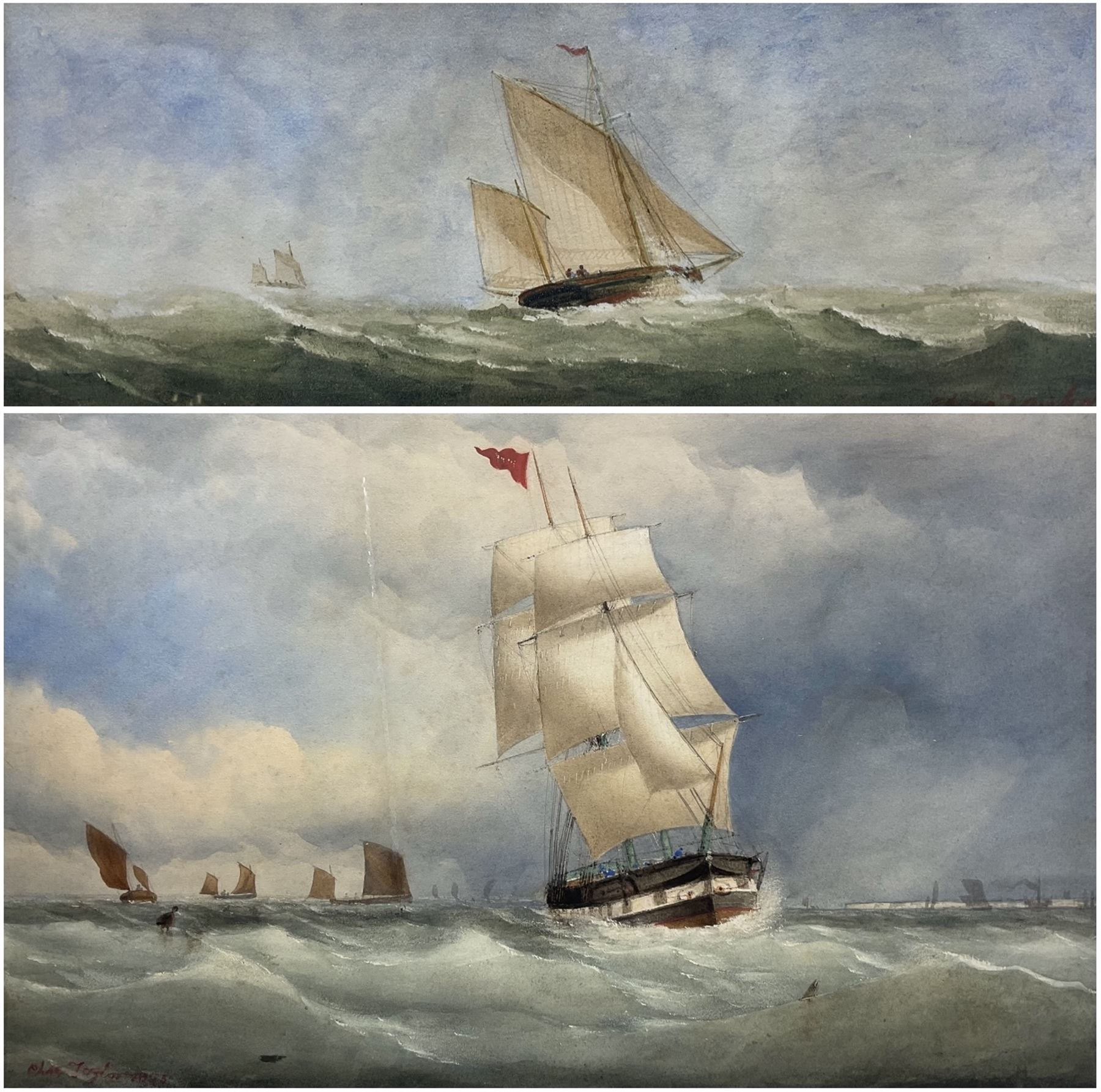 Charles Taylor Junior (British fl.1841-1883): Shipping Off the Coast, two watercolours signed, one indistinctly inscribed verso, max 37cm x 58cm (2) (one unframed)